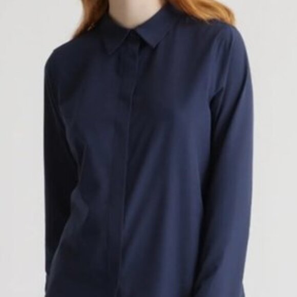 Quince Performance Tech Blouse Navy Medium - Picture 1 of 8